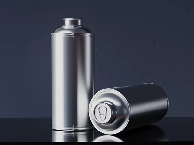 Silver Ceramic Vessels Two Standing And Leaning On Black Table With Dark Blue Background 3d model