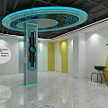 Modern Cybercafe Interior With Computers Comfortable Chairs Yellow Walls And Green Plants