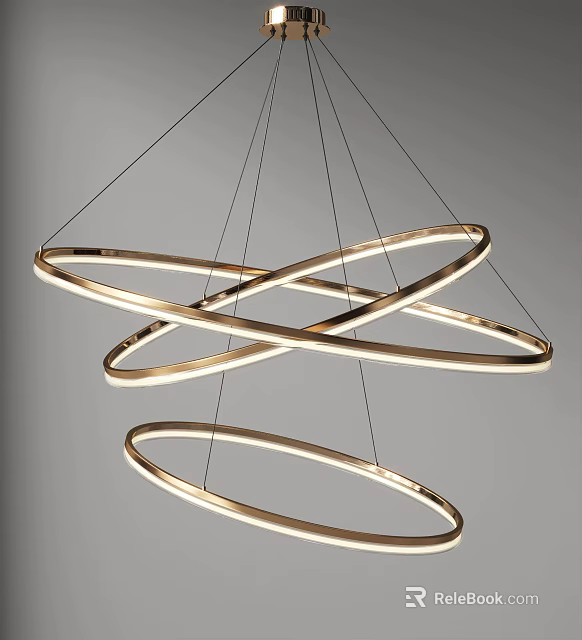 Stylish Modern Golden Interlaced Circular Ring Chandelier with Illuminated Hanging Design 3d model 