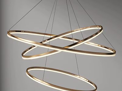 Stylish Modern Golden Interlaced Circular Ring Chandelier with Illuminated Hanging Design 3d model