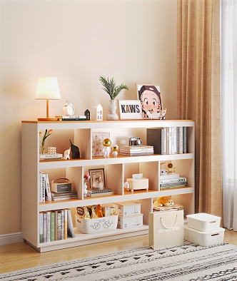 Cream Style Bookcase Side Cabinet Decorations Ornaments Hand-held Books Table Lamp Green Plant Decorative Painting 3d model