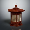Traditional Wooden Hexagonal Lantern With Lattice Shade And Round Top Ornament Design