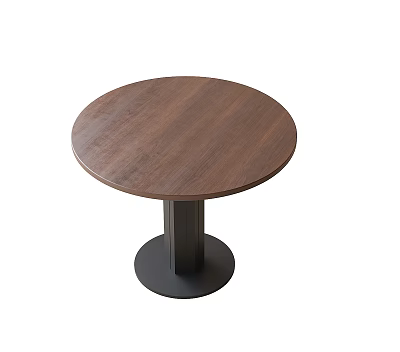 Stylish Round Dining Table With Wooden Top And Black Metal Base 3d model