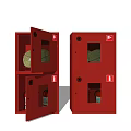 Red Fire Equipment Cabinet With Fire Hoses And Extinguishers For Safety