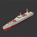 Gray And Red Naval Ship Model With Superstructure And Radar On Dark Background Reflection 3d model