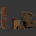 Vintage Room Interior With Wooden Furniture Armchair Coat Rack And Luggage