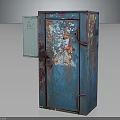 Rusty Blue Metal Equipment Cabinet With Open Door And Internal Components 3d model