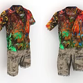 Vibrant Patterned Short Sleeve Shirts Paired with Distressed Khaki Casual Shorts