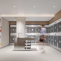 Pet Facility Interior With Metal Cages Stainless Steel Workbench And Animal Food Poster