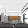 Modern Lobby Interior With Reception Desk Gray Sofas Green Plants And Large Windows 3d model