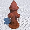 Rusty Red Fire Hydrant Fire Safety Equipment On Brick Pavement With Chains 3d model