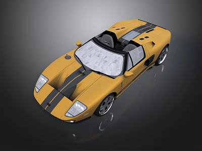 Yellow Convertible Sports Car with Black Stripes and Open Top Design 3d model