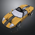 Yellow Convertible Sports Car with Black Stripes and Open Top Design