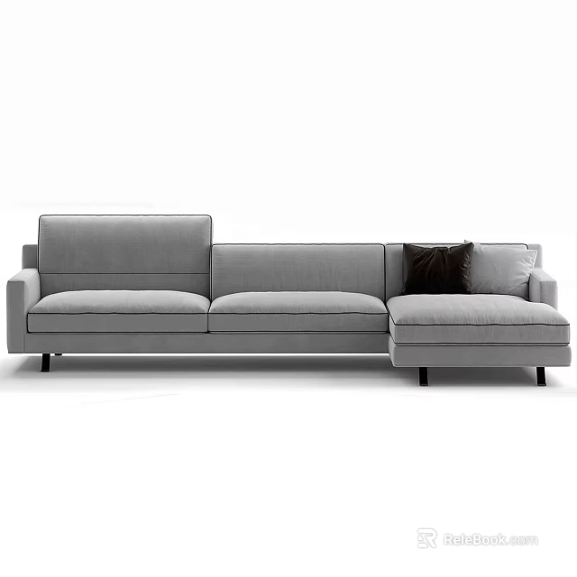 Modern Gray Sectional Sofa With Chaise Lounge And Dark Throw Pillow 3d model