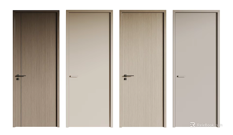Modern Flush Doors with Wood Textures Neutral Colors and Simple Handles 3d model 