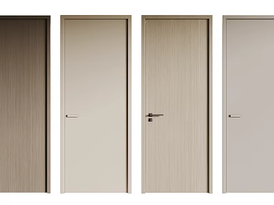 Modern Flush Doors with Wood Textures Neutral Colors and Simple Handles 3d model