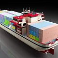 Large Container Ship With Colorful Containers And Red White Hull Design