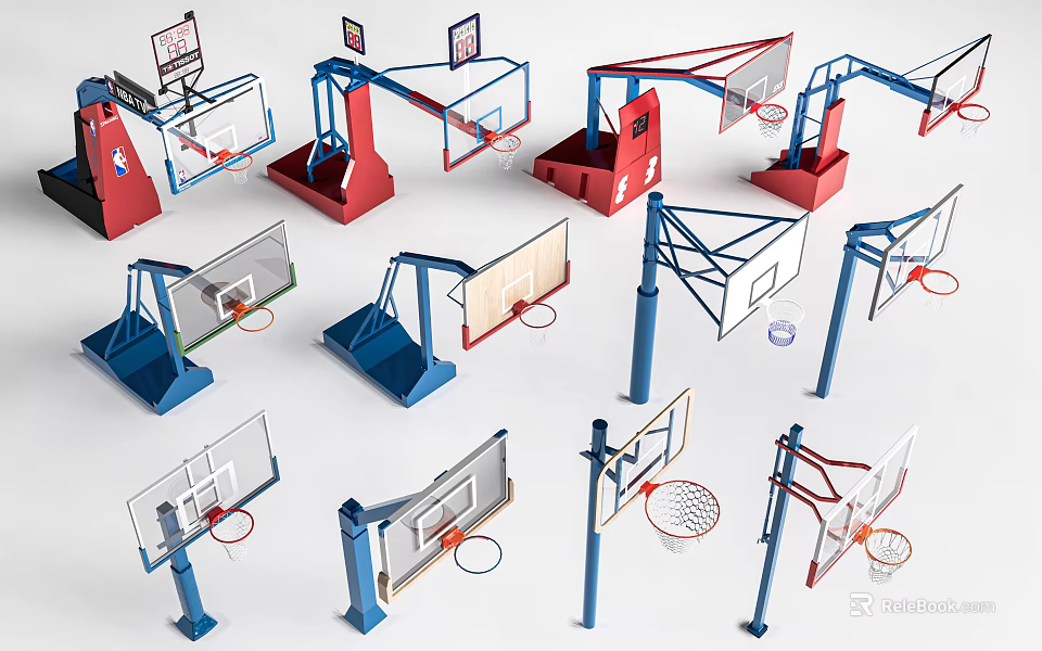 Public Outdoor Basketball Facilities With Various Designs And Different Colored Structures 3d model 