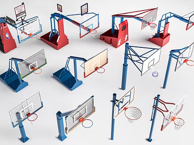 Public Outdoor Basketball Facilities With Various Designs And Different Colored Structures 3d model