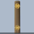 Traditional Decorative Columns With Brown Vertical Striped Body And Golden Top Bottom Intricate Pattern Decorations