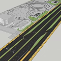 Road Infrastructure Intersection Layout With Traffic Lanes And Green Spaces 3d model