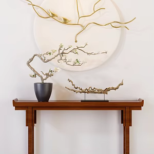 New Chinese Style Porch Cabinet Bonsai Wall Decorations 3d model