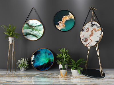 Modern round frame painting hanging picture 3d model