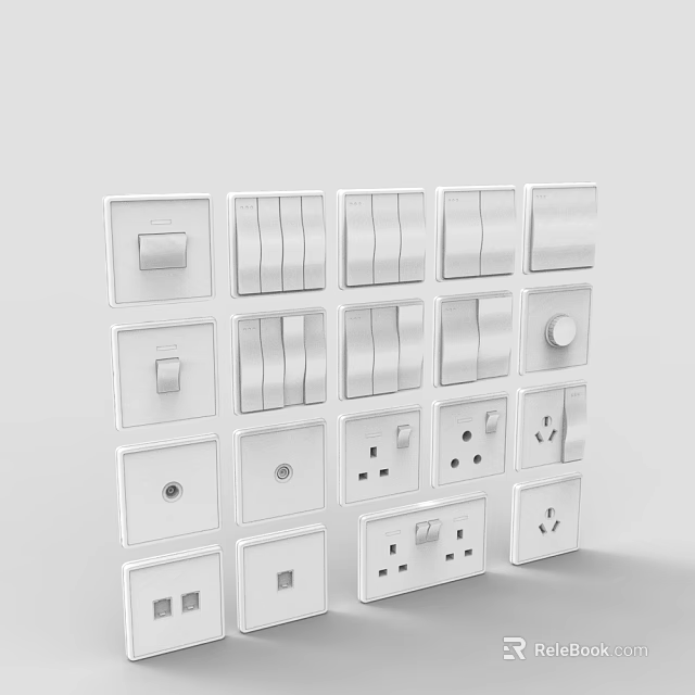White Electrical Switches And Sockets Various Types For Home Use 3d model 
