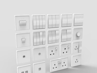 White Electrical Switches And Sockets Various Types For Home Use 3d model