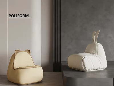 Modern POLIFORM Lazy Sofa in Beige Bear Ear and White Rabbit Ear Design for Interior 3d model