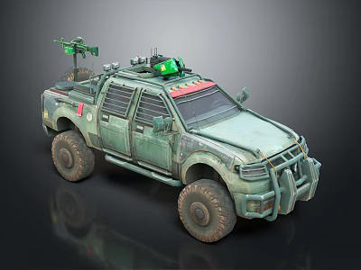 Green Military Off Road Vehicle With Reinforced Body And Roof Mounted Equipment 3d model