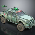 Green Military Off Road Vehicle With Reinforced Body And Roof Mounted Equipment