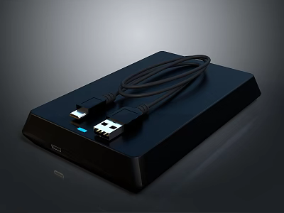 Black External Hard Drive With USB Cable And LED Indicator Portable Storage Device For Daily Use 3d model