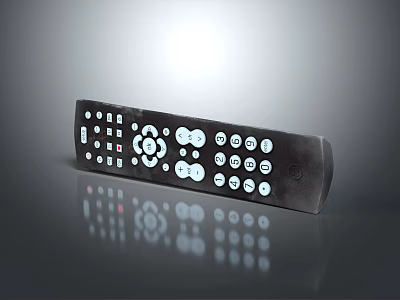 Television Set With Black Remote Control Featuring Multiple Function Buttons For TV 3d model
