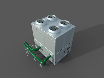 Industrial Cooling Equipment with Four Fans and Green Connecting Pipes 3d model