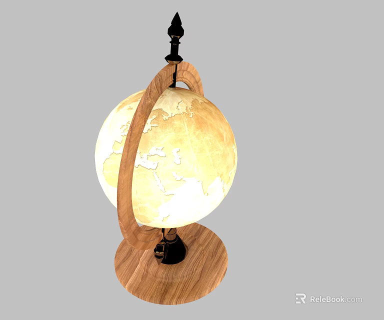 Globe Ornament Decorative Set With Wooden Stand And Illuminated Design 3d model 