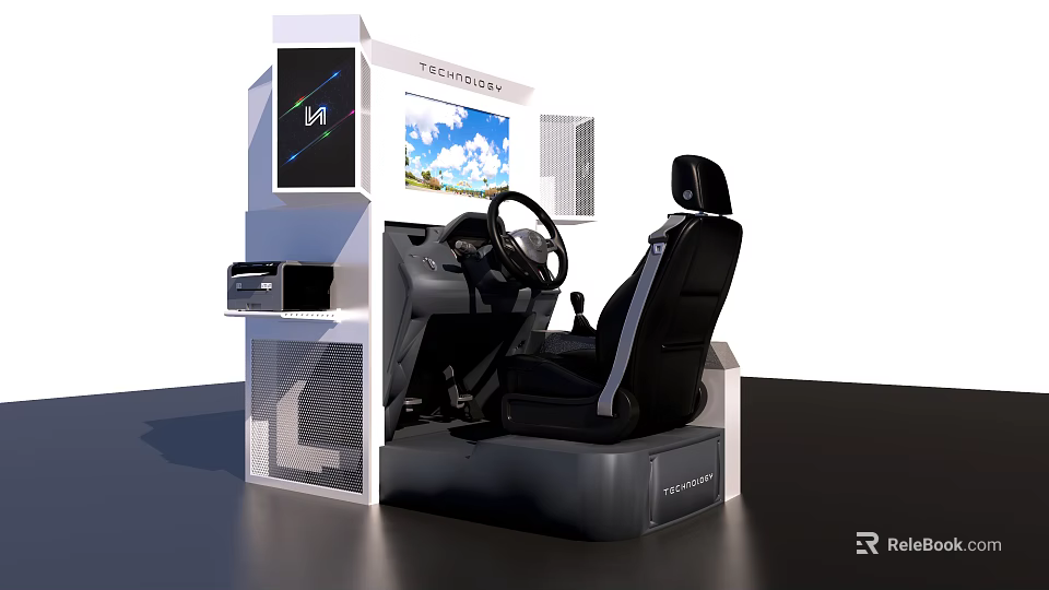 Interactive Entertainment Driving Simulator With Steering Wheel Display Screen And Comfortable Gaming Seat 3d model 