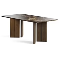 Modern Minimalist Dining Table With Smooth Marble Top And Wooden Legs Design