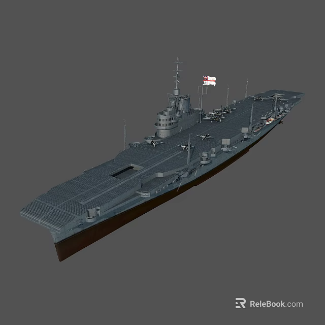 Aircraft Carrier As Water Transport With Flight Deck And National Flag 3d model 