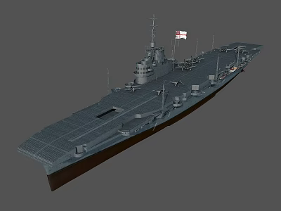 Aircraft Carrier As Water Transport With Flight Deck And National Flag 3d model