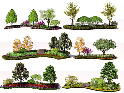 Diverse Plant Combinations with Trees Shrubs Flowers and Stones for Garden Landscaping 3d model