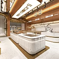 Elegant Modern Dessert Shop Interior Design With Marble Counter Display Area And Gold Lighting