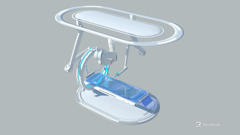 Innovative Medical Equipment Featuring Circular Tabletop Blue Platform And Mechanical Arm 3d model