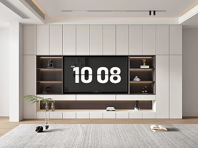 Modern TV Stand With Built In Shelves TV Decorative Items And Potted Plant 3d model
