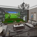 Modern Indoor Golf Fitness Training Room With Simulator And Comfortable Seating