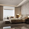 Modern Bedroom Interior Design With King Bed Headboard Nightstands Lamps And Decorative Painting