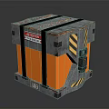 Orange Home Storage Box With Black Straps Warning Label And Yellow Black Stripes