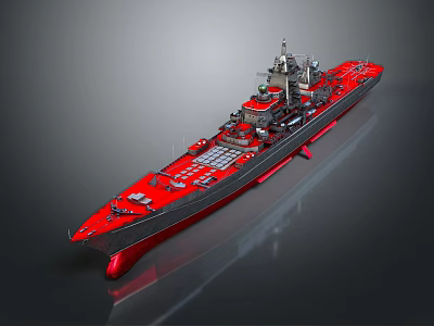 Red Warship Model With Detailed Deck And Scale Design Features 3d model