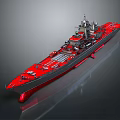 Red Warship Model With Detailed Deck And Scale Design Features