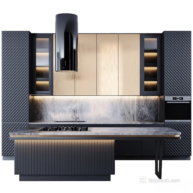 Modern Kitchen Design Featuring Stylish Cabinets With Lighting And Sleek Countertop 3d model 